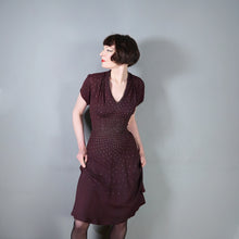 Load image into Gallery viewer, 40s BROWN ALL OVER SILVER RHINESTONE CREPE COCKTAIL DRESS - M