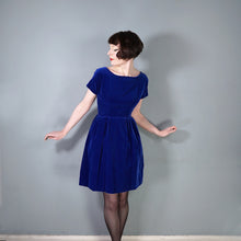 Load image into Gallery viewer, 60s BLUE VELVET FULL SKIRTED COCKTAIL DRESS - XS