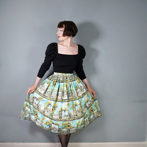 50s SCENIC TRAVEL ROME / ITALIAN LANDMARKS NOVELTY PRINT FULL COTTON SKIRT - 26