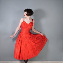 Load image into Gallery viewer, 50s ELEGANT STRAPPY FULL SKIRTED RED LACE AND SATIN PARTY / EVENING DRESS - S-M