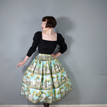 Load image into Gallery viewer, 50s SCENIC TRAVEL ROME / ITALIAN LANDMARKS NOVELTY PRINT FULL COTTON SKIRT - 26&quot;