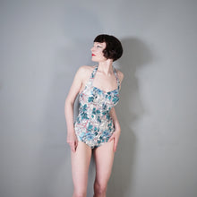 Load image into Gallery viewer, 50s BIG BLUE ROSE FLORAL PRINT SHIRRED COTTON SWIMSUIT - S-M