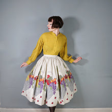 Load image into Gallery viewer, 50s NOVELTY BORDER HARVEST BASKET FRUIT AND VEGETABLE PRINT FULL SKIRT - 26.5&quot;