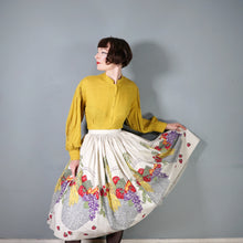 Load image into Gallery viewer, 50s NOVELTY BORDER HARVEST BASKET FRUIT AND VEGETABLE PRINT FULL SKIRT - 26.5&quot;