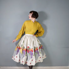 Load image into Gallery viewer, 50s NOVELTY BORDER HARVEST BASKET FRUIT AND VEGETABLE PRINT FULL SKIRT - 26.5&quot;