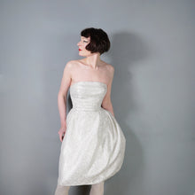 Load image into Gallery viewer, 60s BLANES SILVER AND WHITE STRAPLESS COCKTAIL DRESS - XS