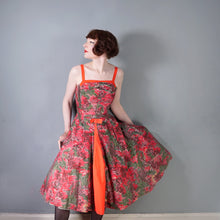 Load image into Gallery viewer, 50s COLE OF CALIFORNIA RED FULL SKIRTED SUN DRESS WITH SHIRRING - XS