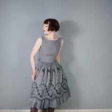 Load image into Gallery viewer, 50s LIGHTWEIGHT TIERED EMBROIDERED GREY GINGHAM DRESS WITH DEEP SCOOP BACK - XS-S