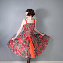 Load image into Gallery viewer, 50s COLE OF CALIFORNIA RED FULL SKIRTED SUN DRESS WITH SHIRRING - XS