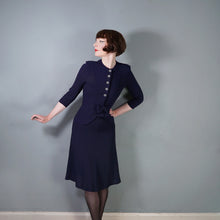 Load image into Gallery viewer, 40s NAVY BLUE RAYON TWO PIECE BOW BLOUSE AND SKIRT DRESS SET - XS-S