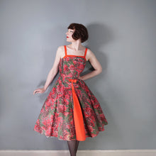 Load image into Gallery viewer, 50s COLE OF CALIFORNIA RED FULL SKIRTED SUN DRESS WITH SHIRRING - XS