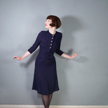 Load image into Gallery viewer, 40s NAVY BLUE RAYON TWO PIECE BOW BLOUSE AND SKIRT DRESS SET - XS-S