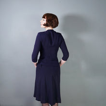 Load image into Gallery viewer, 40s NAVY BLUE RAYON TWO PIECE BOW BLOUSE AND SKIRT DRESS SET - XS-S