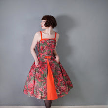 Load image into Gallery viewer, 50s COLE OF CALIFORNIA RED FULL SKIRTED SUN DRESS WITH SHIRRING - XS