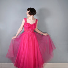 Load image into Gallery viewer, 50s GLAMOUROUS SHOCKING PINK SEQUIN EMBELLISHED PROM PARTY DRESS - S