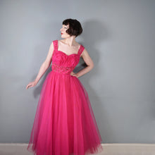 Load image into Gallery viewer, 50s GLAMOUROUS SHOCKING PINK SEQUIN EMBELLISHED PROM PARTY DRESS - S