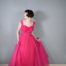 Load image into Gallery viewer, 50s GLAMOUROUS SHOCKING PINK SEQUIN EMBELLISHED PROM PARTY DRESS - S