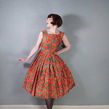 Load image into Gallery viewer, 50s RED AND GREEN BRIGHT FLORAL FULL SKIRTED DRESS WITH BOLERO - S