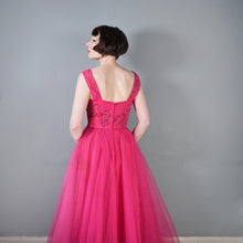 Load image into Gallery viewer, 50s GLAMOUROUS SHOCKING PINK SEQUIN EMBELLISHED PROM PARTY DRESS - S