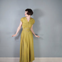 Load image into Gallery viewer, 40s SLINKY LIGHT GREEN RAYON JERSEY MAXI DRESS WITH GOLD STUDS - XS-S