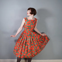 Load image into Gallery viewer, 50s RED AND GREEN BRIGHT FLORAL FULL SKIRTED DRESS WITH BOLERO - S