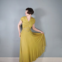 Load image into Gallery viewer, 40s SLINKY LIGHT GREEN RAYON JERSEY MAXI DRESS WITH GOLD STUDS - XS-S