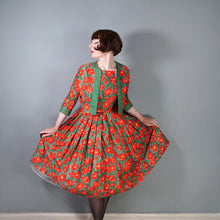 Load image into Gallery viewer, 50s RED AND GREEN BRIGHT FLORAL FULL SKIRTED DRESS WITH BOLERO - S
