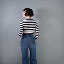 Load image into Gallery viewer, 70s ORIGINAL HIGH WAISTED FLARED DENIM BLUE JEANS WITH PATCH POCKETS - S