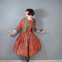 Load image into Gallery viewer, 50s RED AND GREEN BRIGHT FLORAL FULL SKIRTED DRESS WITH BOLERO - S