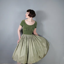 Load image into Gallery viewer, 50s LIGHT GREEN VELVET BODICE FULL SKIRTED DRESS BY TAILORED JUNIOR - XS-S