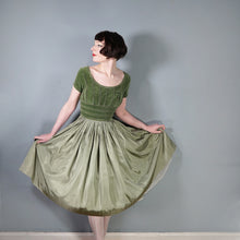 Load image into Gallery viewer, 50s LIGHT GREEN VELVET BODICE FULL SKIRTED DRESS BY TAILORED JUNIOR - XS-S