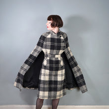 Load image into Gallery viewer, 70s JIMMY HOURIHAN "BORU" BLACK &amp; WHITE LONG WOOL PLAID CAPE COAT WITH BELT