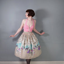 Load image into Gallery viewer, 50s PALE BROWN VICTORIAN STREET SCENE NOVELTY PRINT FULL SKIRT - 25.5"