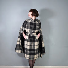 Load image into Gallery viewer, 70s JIMMY HOURIHAN "BORU" BLACK &amp; WHITE LONG WOOL PLAID CAPE COAT WITH BELT