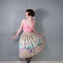 Load image into Gallery viewer, 50s PALE BROWN VICTORIAN STREET SCENE NOVELTY PRINT FULL SKIRT - 25.5"