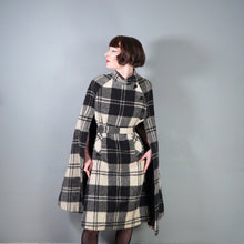 Load image into Gallery viewer, 70s JIMMY HOURIHAN "BORU" BLACK &amp; WHITE LONG WOOL PLAID CAPE COAT WITH BELT