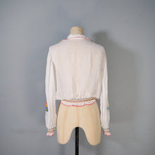 Load image into Gallery viewer, 60s SHEER WHITE HAND EMBROIDERED HUNGARIAN FOLK SMOCK BLOUSE - M