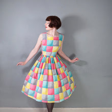 Load image into Gallery viewer, 50s BRIGHT COLOURFUL YELLOW PINK AND TURQUOISE CHECK DAY DRESS - S