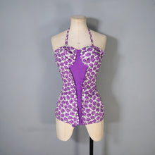 Load image into Gallery viewer, 50s SCOTCH WOOL SHOP PURPLE ROSE FLORAL PRINT SHIRRED SWIMSUIT - S