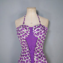 Load image into Gallery viewer, 50s SCOTCH WOOL SHOP PURPLE ROSE FLORAL PRINT SHIRRED SWIMSUIT - S