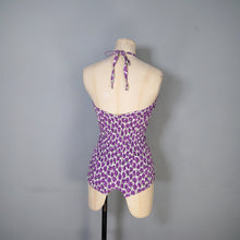 Load image into Gallery viewer, 50s SCOTCH WOOL SHOP PURPLE ROSE FLORAL PRINT SHIRRED SWIMSUIT - S