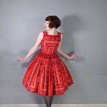 Load image into Gallery viewer, 50s RED FULL SKIRTED DRESS WITH HEART AND ROSE PRINT - S