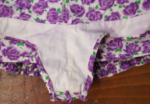 50s SCOTCH WOOL SHOP PURPLE ROSE FLORAL PRINT SHIRRED SWIMSUIT - S