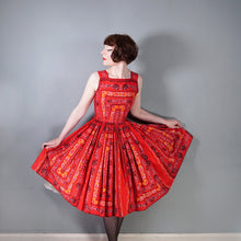 Load image into Gallery viewer, 50s RED FULL SKIRTED DRESS WITH HEART AND ROSE PRINT - S