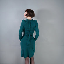 Load image into Gallery viewer, 70s DARK GREEN FINE WOOL STRETCH JERSEY ART DECO INSPIRED DRESS - XS