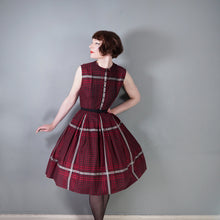 Load image into Gallery viewer, 50s 60s l'AIGLON DARK RED AND BLACK CHECKED FULL SKIRTED DAY DRESS - M