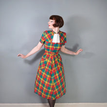 Load image into Gallery viewer, 40s 50s VIBRANT AUTUMN PLAID CAPE SHOULDER SHIRT DRESS WITH BELT - S