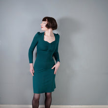 Load image into Gallery viewer, 70s DARK GREEN FINE WOOL STRETCH JERSEY ART DECO INSPIRED DRESS - XS