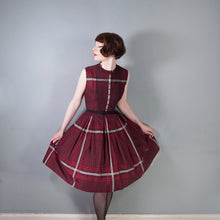 Load image into Gallery viewer, 50s 60s l'AIGLON DARK RED AND BLACK CHECKED FULL SKIRTED DAY DRESS - M