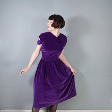 Load image into Gallery viewer, 60s HANDMADE PURPLE VELVET PARTY DRESS WITH CUT OUT SHOULDER - M